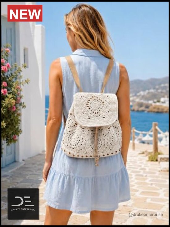 Handmade Crochet Backpack Premium Cotton Rope Boho Rucksack Adjustable Straps main image 5